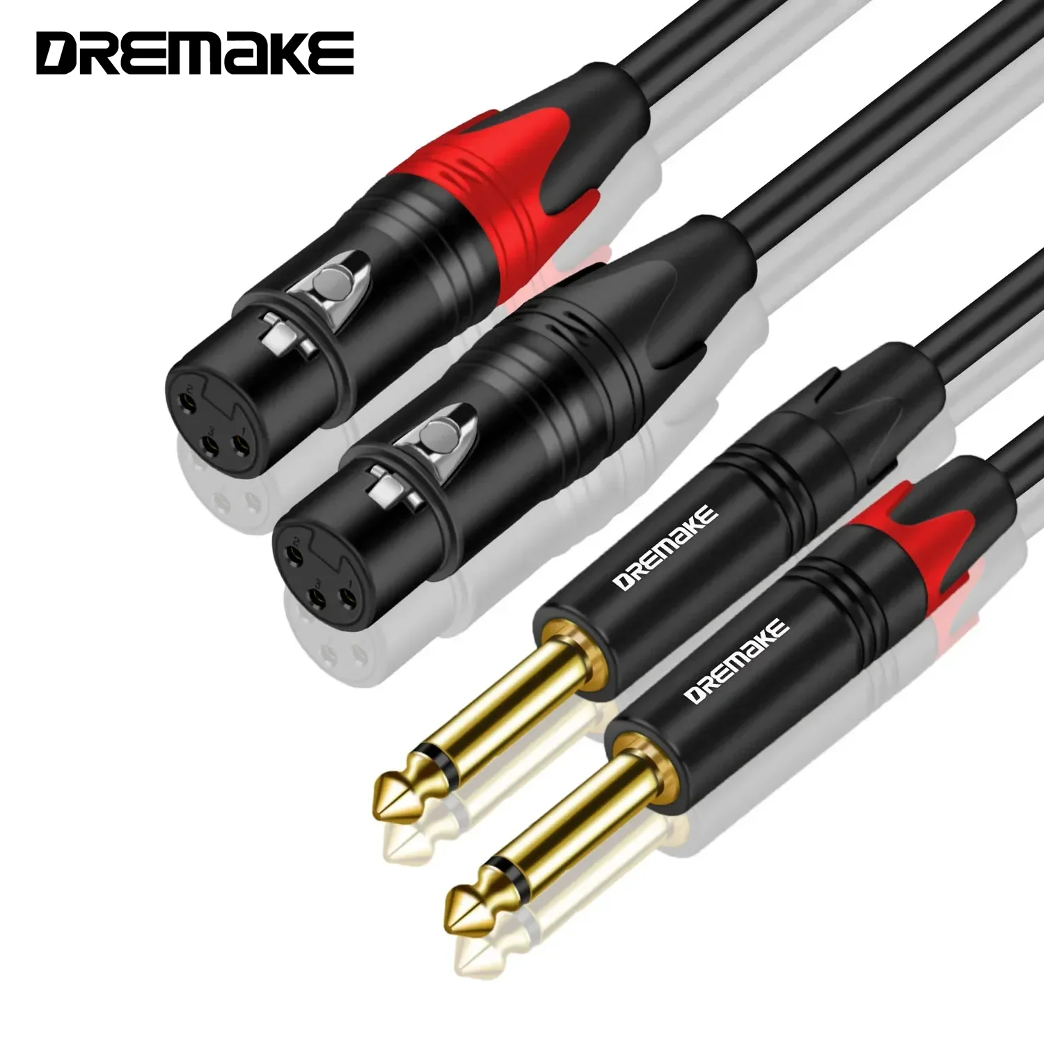 

DREMAKE Mic Cable Male TS 1/4" Jack 2 x 6.5mm to 2 XLR Female 3 Pin for Mixing Board Speaker Dual XLR to Dual 6.35mm Patch Cord