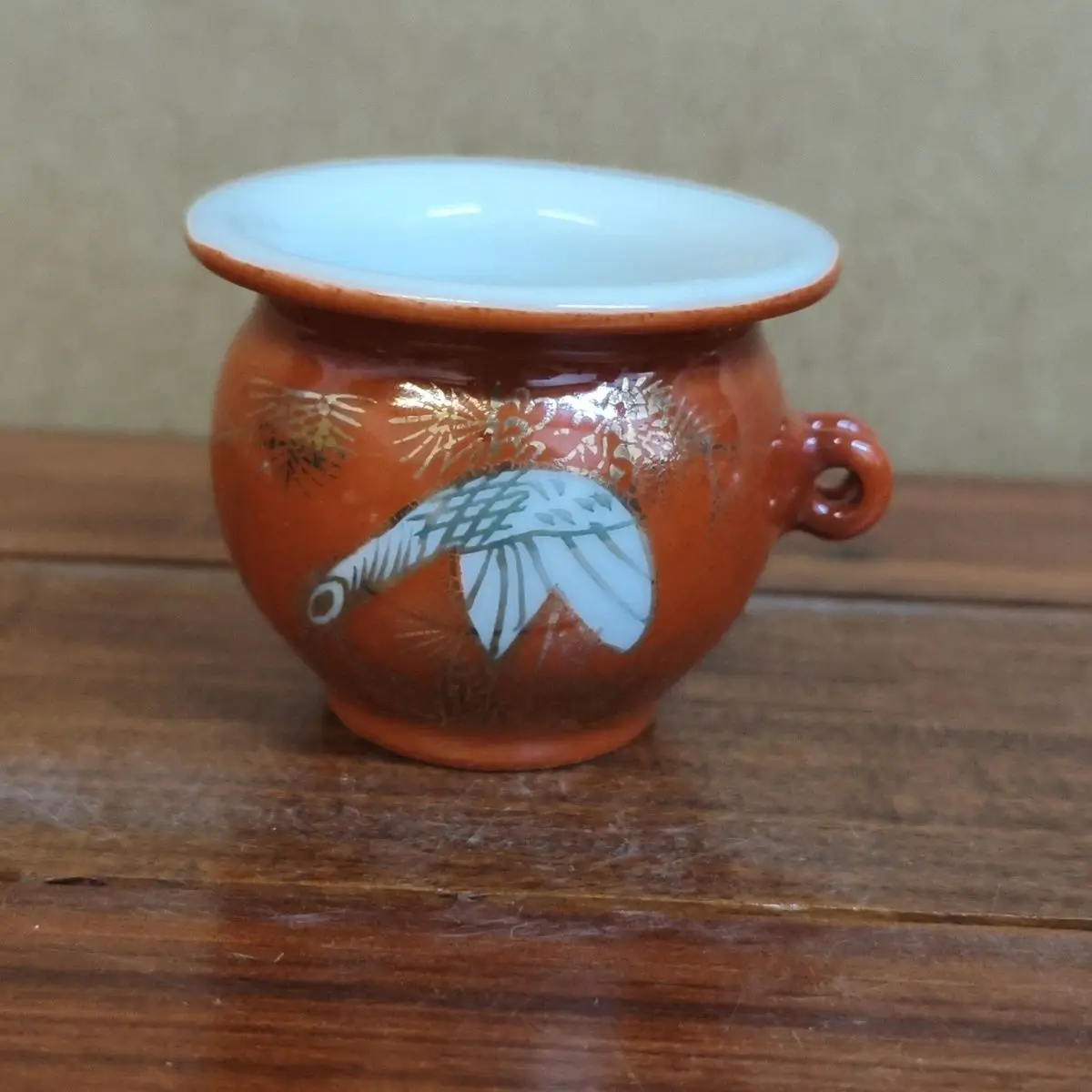 Vintage Collected Coral Red Bird Seed Jar Pine Crane Longevity Pattern Decorative Porcelain Jar