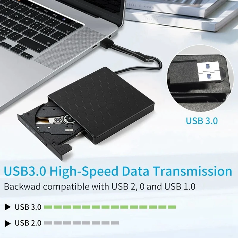 External DVD Drive USB 3.0 Portable +/-RW Player for CD ROM Burner Compatible with Laptop Desktop PC-A44I