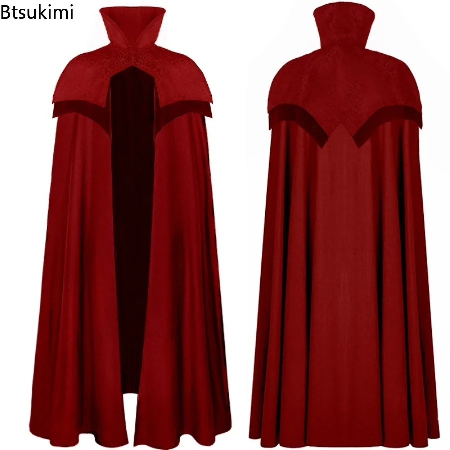 

New 2026 Halloween Party Wizard Vampire Cape Solid Color Medieval Cloak for Men and Women Assassin Disguise Cloak Adult Fantasy