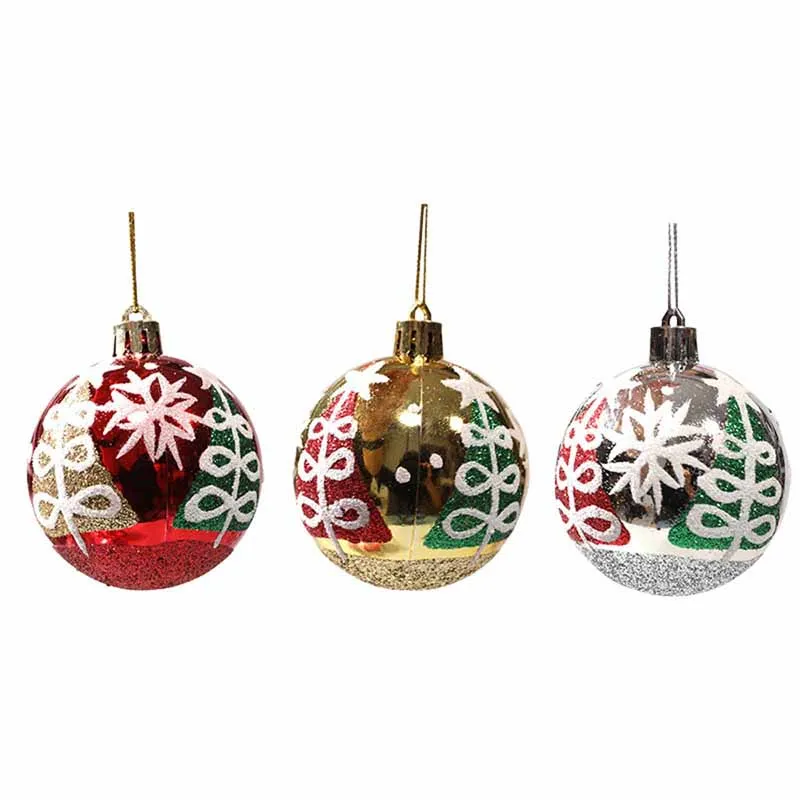 Christmas Decorative Ball Ornaments Set 6 Pcs Shiny Hand Drawn Christmas Tree Shatterproof Ball Pendants