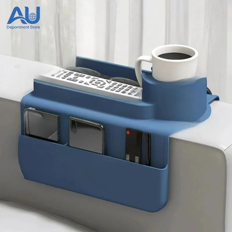 Silicone Couch Cup Holder Tray with Side Pockets Sofa Arm Organizer Waterproof Couch Armrest Table for Snack Drinks