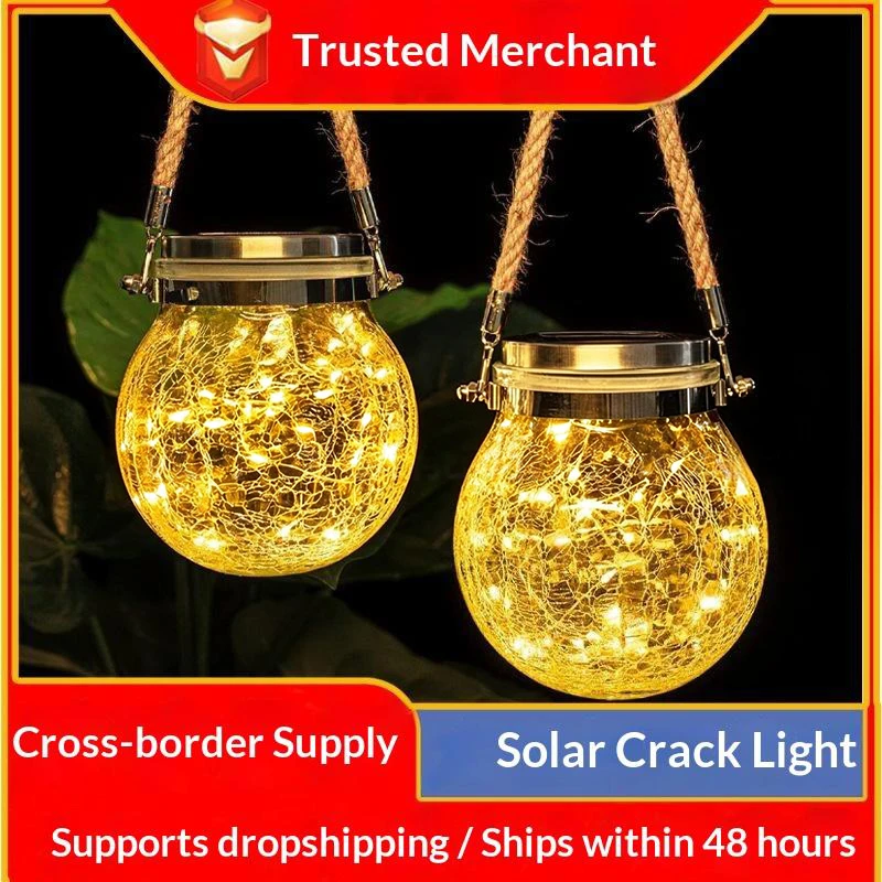 Solar Cracked Glass Hanging Light Warm LED Fairy Lamp Waterproof Auto On Off Decor Lantern For Garden Patio Yard Decoration