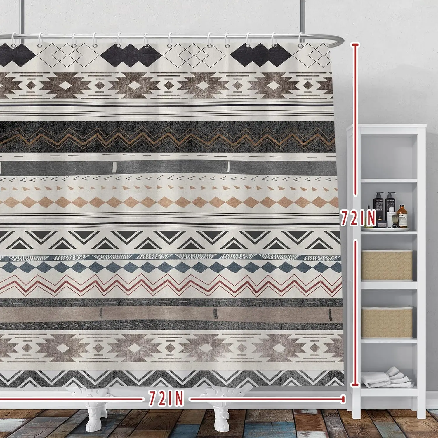 Boho Geometric Tribal Pattern Shower Curtain 72x72 Inches Waterproof Bathroom Decor Rustic Farmhouse Zigzag Shower Curtain Curta