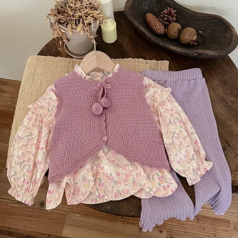 

Kids Baby Girls Clothes Cute Pink Rabbit Floral Blouse for Girls Tollder Girl Kawaii Purple Sweater Vest Lolita Blouse Shirts