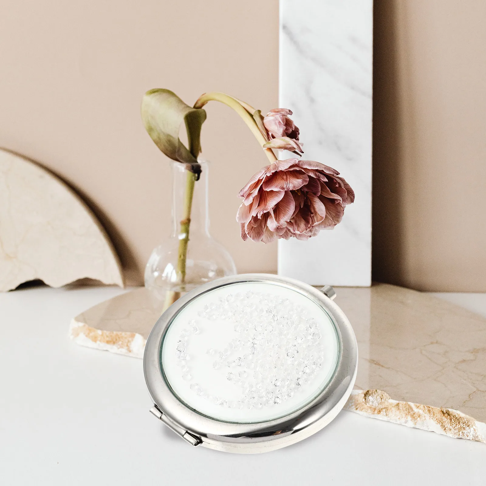 Miroir métallique pliant rond Double face Portable, petit outil de maquillage de voyage pour femmes, fête pique-nique, miroir de maquillage pliant en plein air