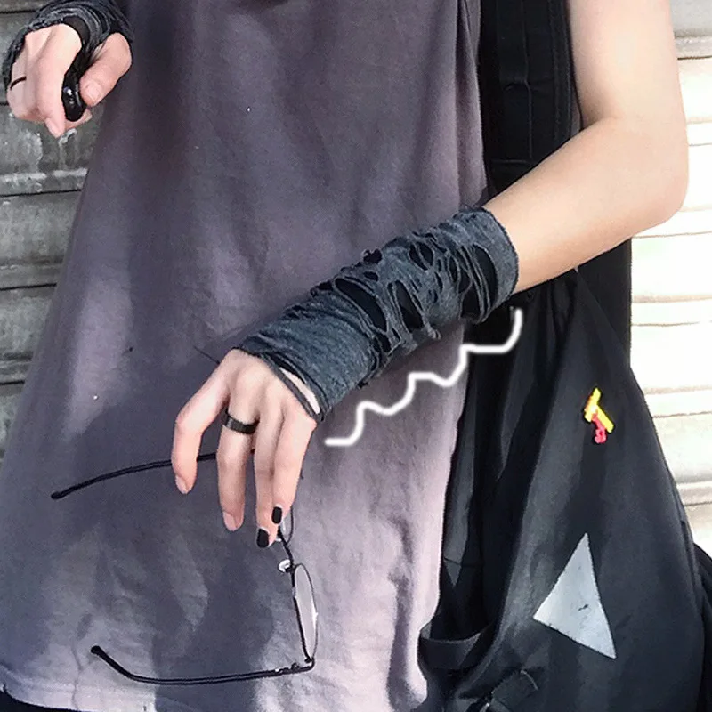 Fingerless ถุงมือ Goth สีดํา Cuff Unisex กีฬากลางแจ้ง Hip-Hop Elbow Mittens Cool ยืดอุ่นถุงมือผู้หญิงผ้าฝ้ายแขนแขน