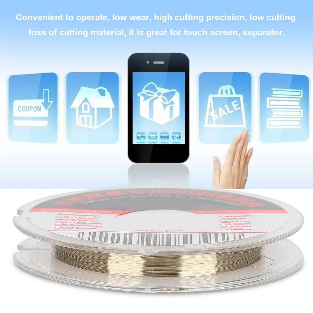 

0,03 мм специальная огранка из легированной стали, аксессуар для экрана мобильного телефона, длина 100 м, проволока для резки экрана мобильного телефона, проволока из легированной стали