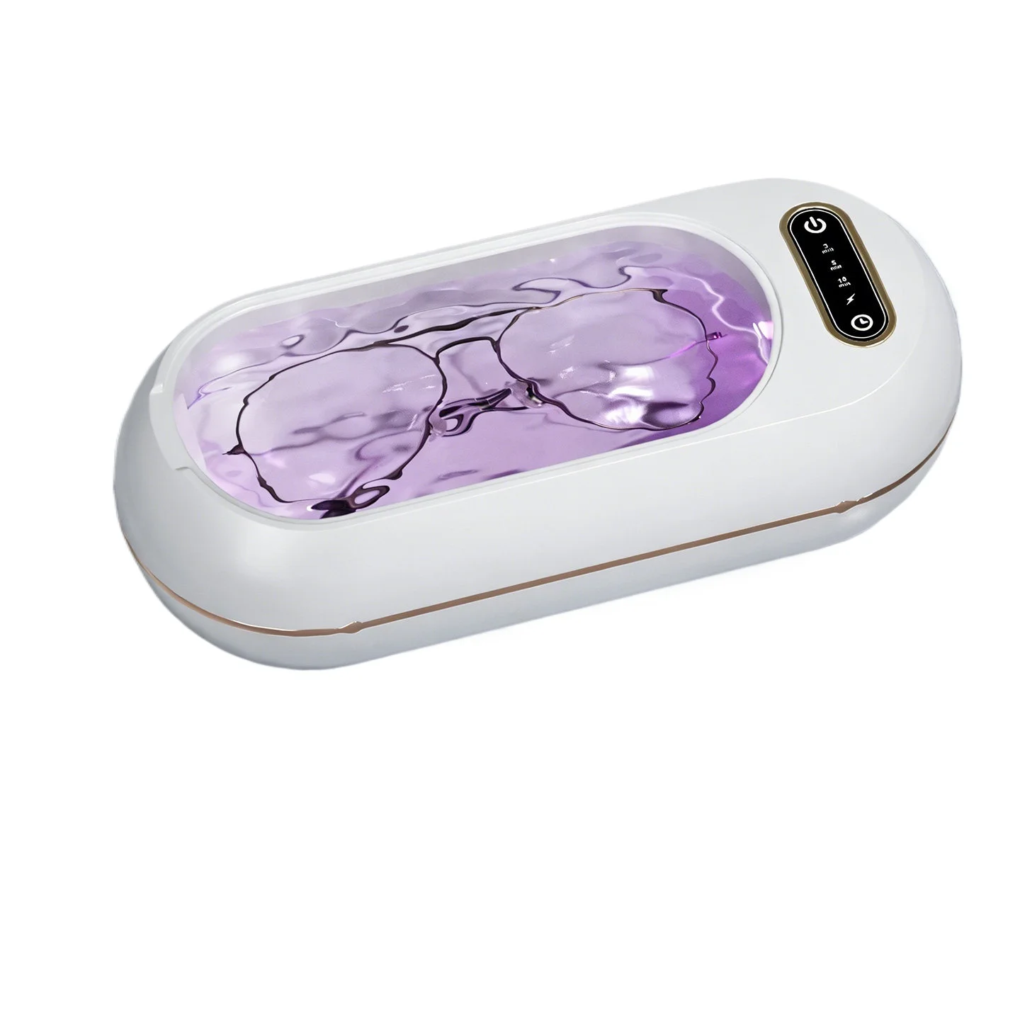 Ultrasonic glasses cleaner, cleans jewelry, braces and contact lenses, compact and automatic, sterilizing, portable