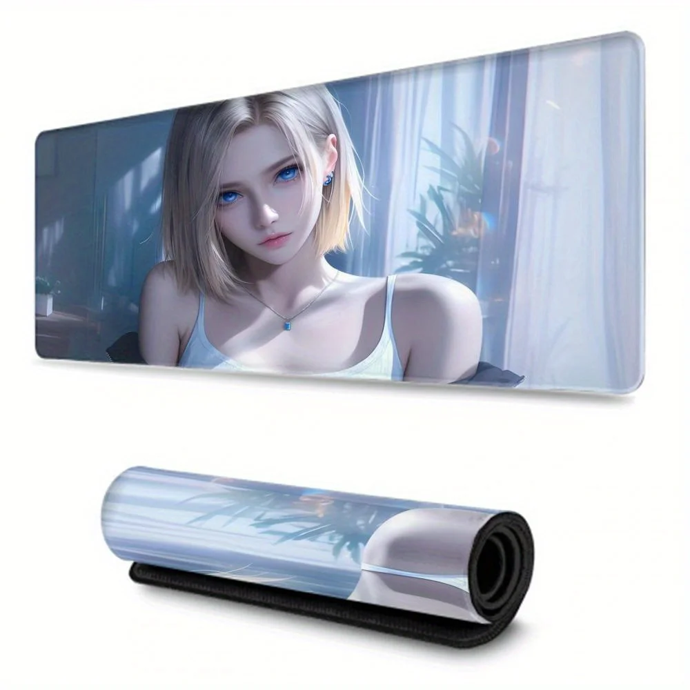 CIFBUY Blonde Girl Design, Non-Slip Rubber Base, Stitched Edges, Washable Extended Desk Mat for Office Home Workstation