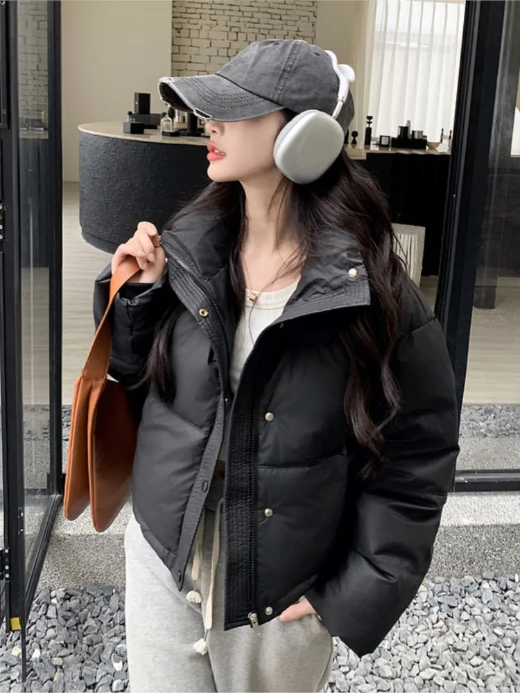 Winter PU Leather Cotton Padded Jacket Coat Women Fashion Loose Zipper Pocket Warm Short Cotton Coats Female Trendy Streetwear