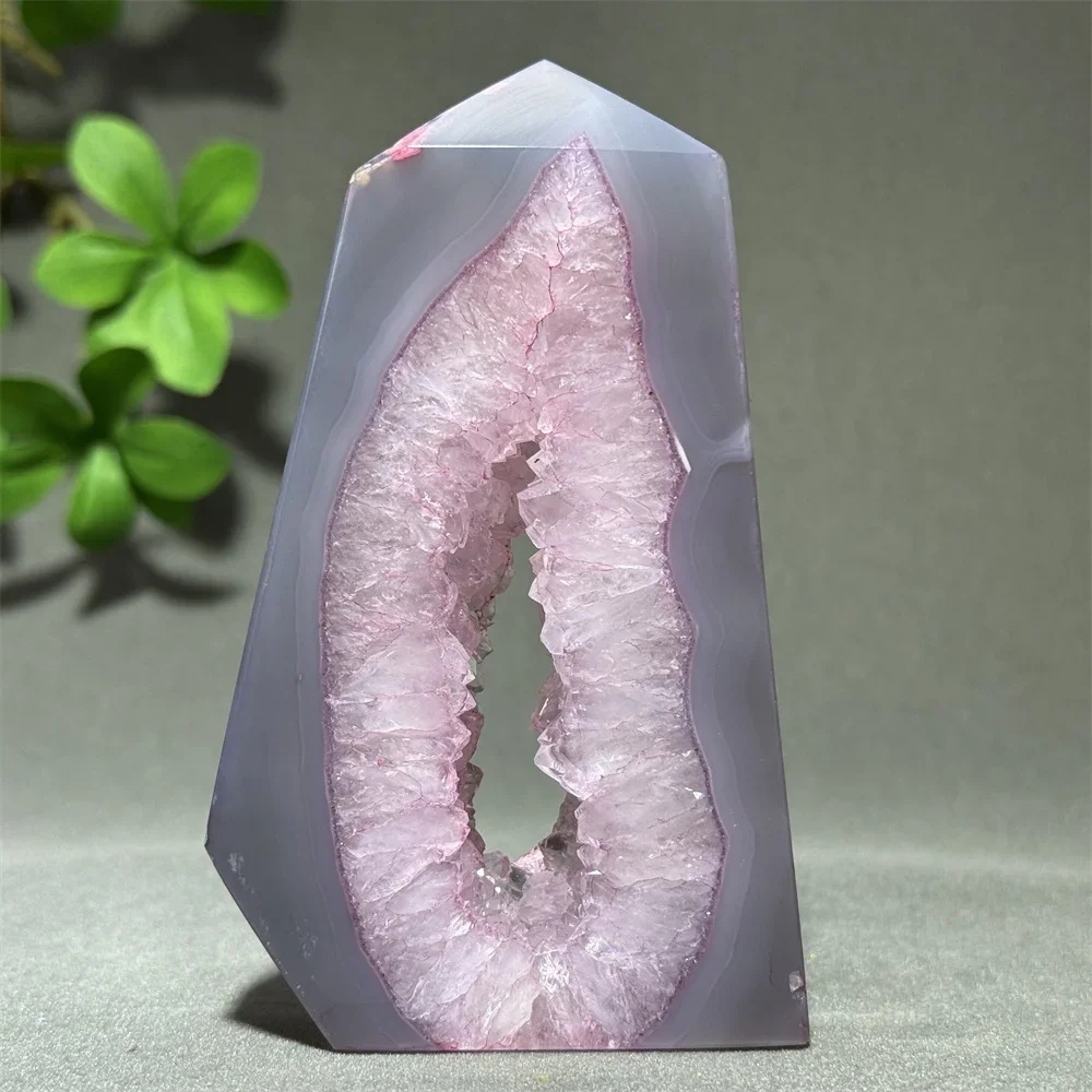 Natural Pink Agate Crystal Cavity Obelisk Mineral Crystal Home Fashion Decoration Spiritual Energy Witchcraft Meditation Gem