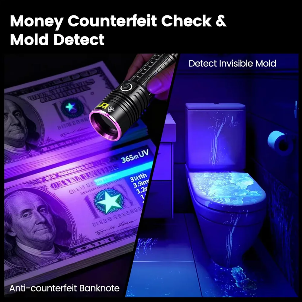 UV Flashlight  365nm USB Rechargeable Blacklight Curing Cat Tinea Pet Urine Stain Marker Leakage Ore Money Scorpion Light
