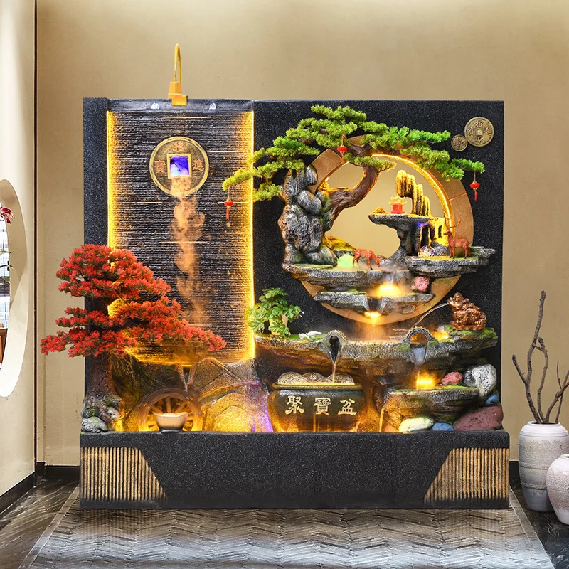 

Large water curtain wall rockery flowing water fountain ornament living room office courtyard villa lucky feng shui