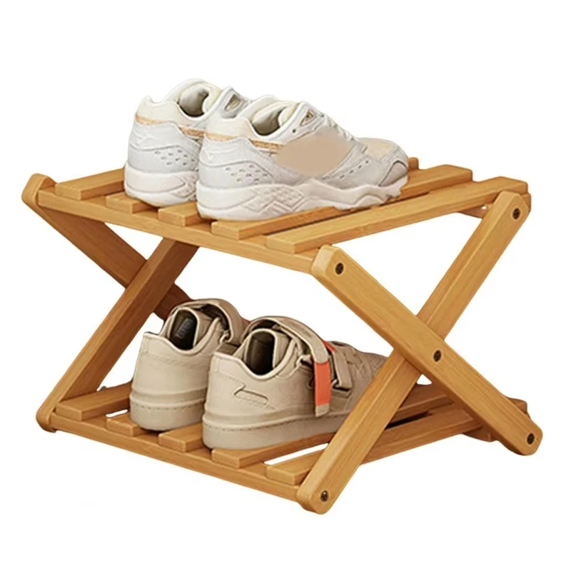 

ABVJ-Bamboo Multi-Layer Folding Shoe Rack, Retractable Household Storage Shelf, Space-Saving Shoe Organizer