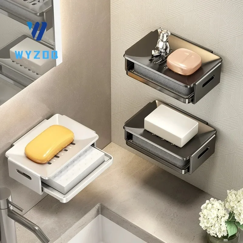 

Aluminum Alloy Soap Holder Without Drilling Bathroom Soap Dish With Drain Water Wall Soap Dish Organizer Bathroom Accessories
