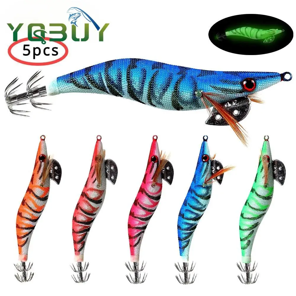 

5pcs Squid Jig Octopus Bait Hard Fishing Lure Shrimp Prawn Luminous Glow in Dark Spinner Lures Tackle for Cuttlefish Octopus