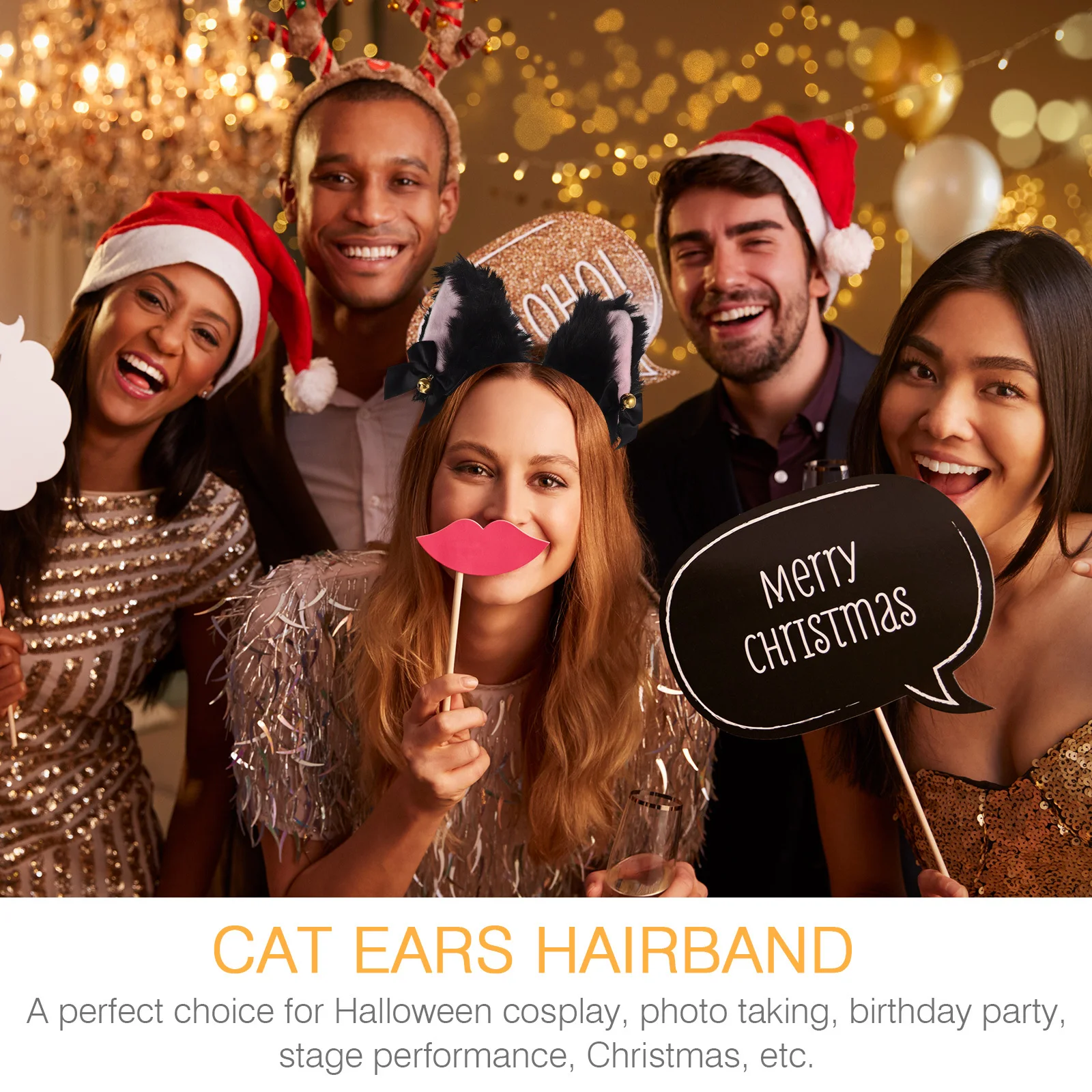 

4Pcs Cat Ears Hairbands Lace Necklace Choker Set Bell Accent Cat Cosplay Accessories Perfect for Halloween Birthday Party Stage