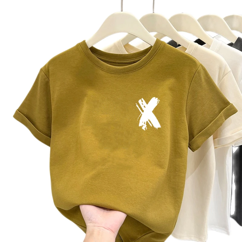 تي شيرت نسائي جديد من القطن الخالص بأكمام قصيرة لعام 2023 بعرض الكتف ومقاس منتظم للصيف عصري متعدد الاستخدامات برقبة مستديرة #4