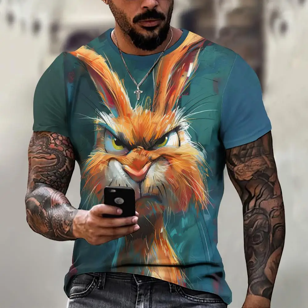 New Fashion Star Pattern Angry Animal Print Men's Short Sleeve T-Shirt Tops Summer Casual Streetwear Quick Dry Tees Pullover