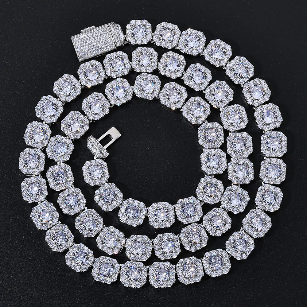 

10MM Bling Luxury Paved Zircon Tennis Chain Necklace Hip Hop Iced out round Square for Men And Women Jewelry 2025