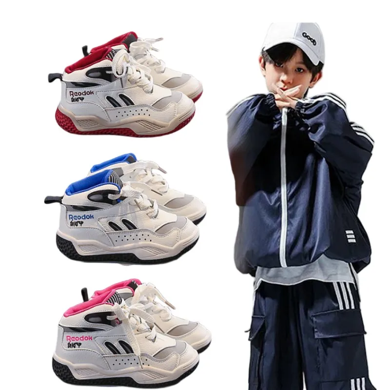 

Boys' high top sports shoes 2025 autumn new Kids handsome fashionable basketball shoes girls' non slip running casual shoes27-38