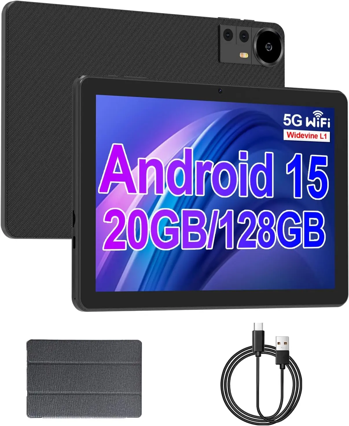 

10 Inch Android 15 Tablet, 4+16GB RAM+128GB ROM, 6000mAh Battery, Dual Camera, IPS Touch Screen (Black)