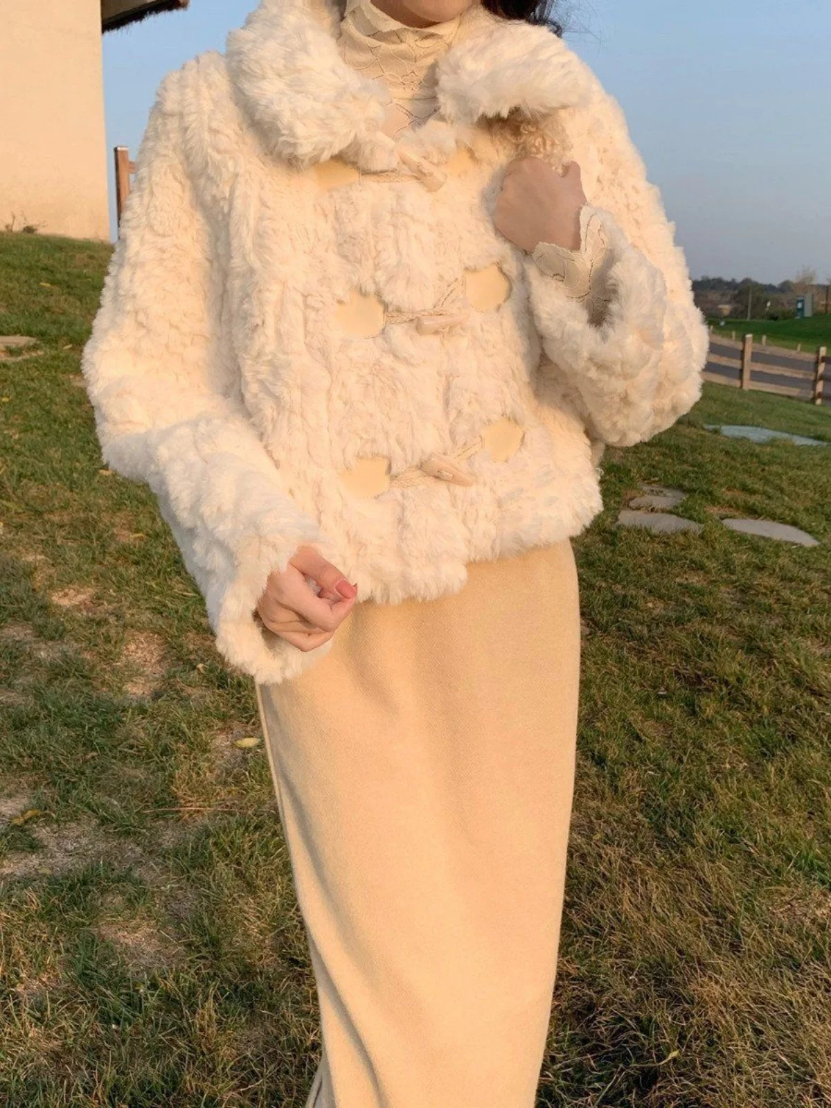 الراقية الأوروبية Sle معطف فرو الضأن المرأة زرر متكامل الأرنب الفراء Jaet فضفاضة تناسب Faionable الربيع ملابس خارجية #4