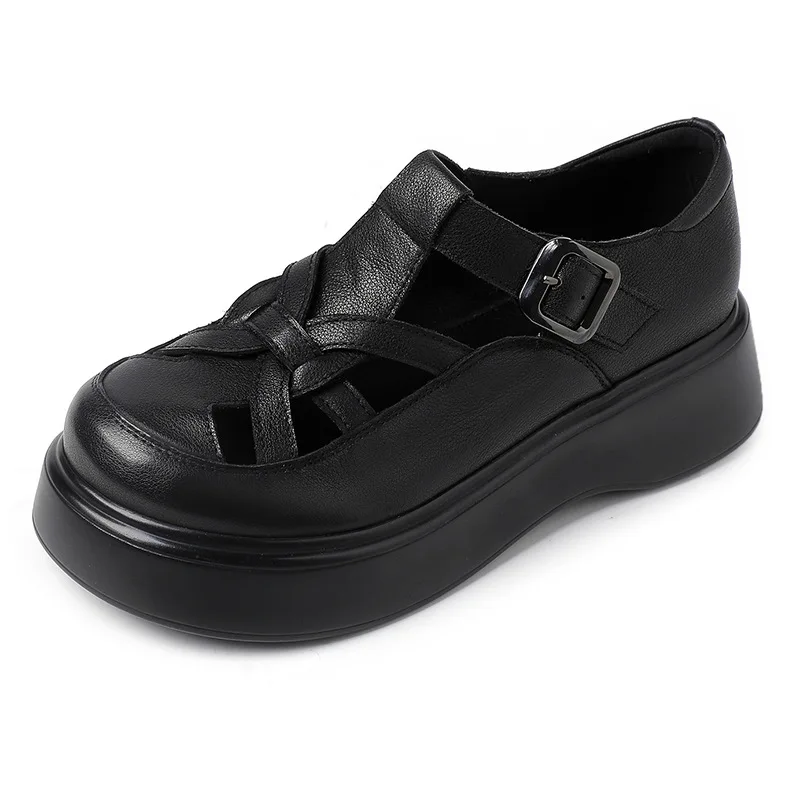 

GKTINOO Женские сандалии из натуральной коровьей кожи на мягкой плоской подошве, осенние повседневные лоферы с круглым носком в римском стиле, большие размеры, коллекция 2026