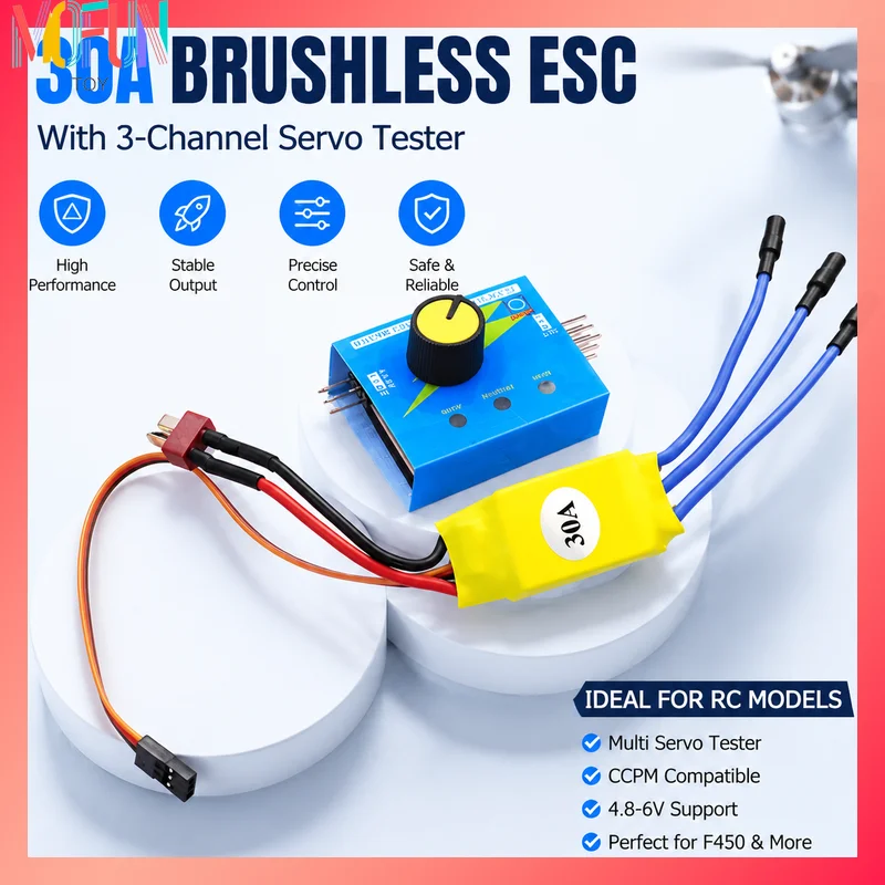 30A XXD Brushless Speed Controller RC ESC 3-Channel 4.8-6V CCPM Multi Servo Tester for F450 Flight Controller Toy Parts