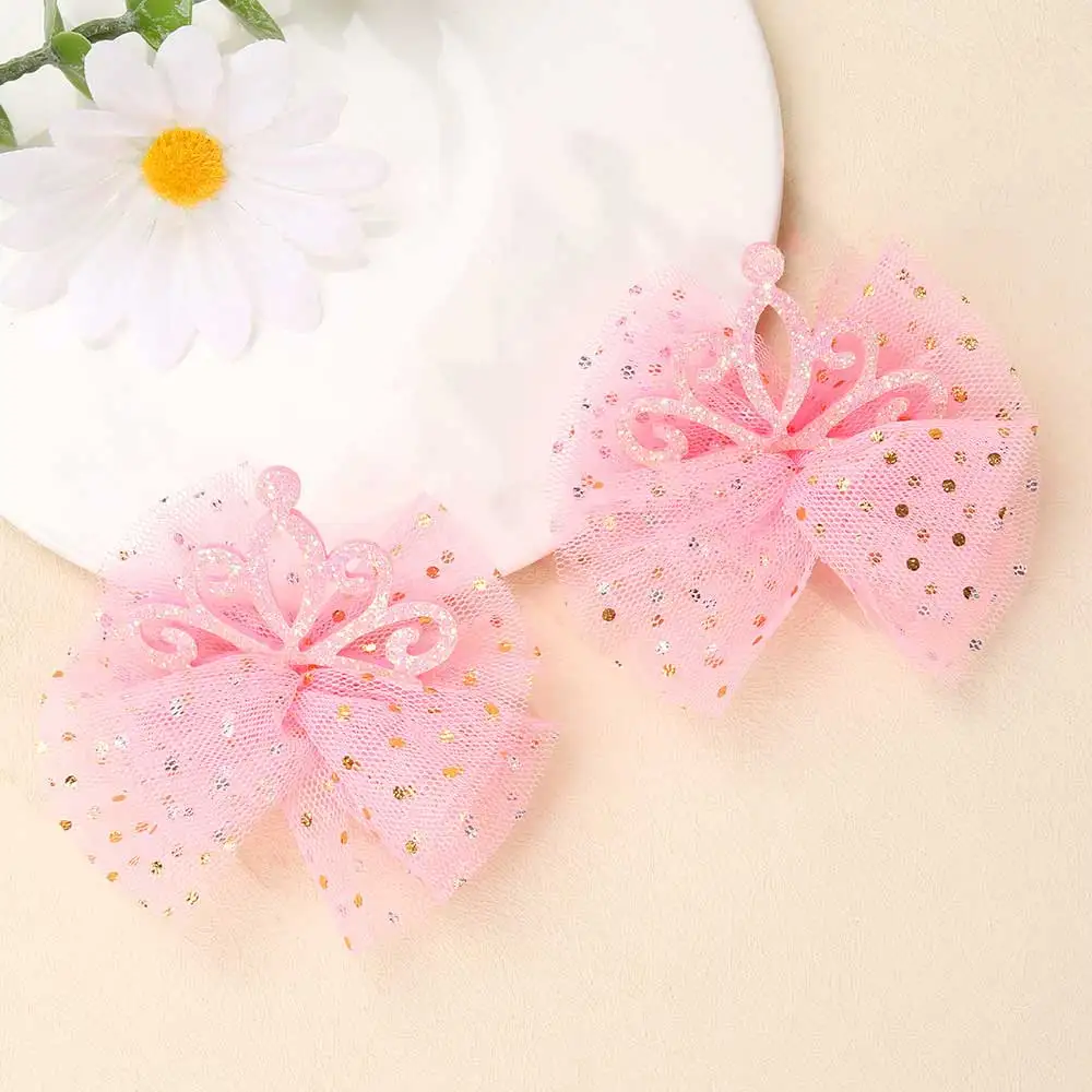 2Pcs Sweet Girl Hairpin Glitter New Korean Girls Clips Princess Crown Hair Clip Double-layer Bows Kids Gifts Hair Accessories