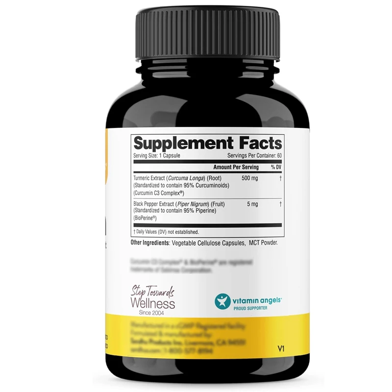 Curcumin C3 complex contains BioPerine 60 capsules - non GMO - turmeric root high absorption curcumin, joint support