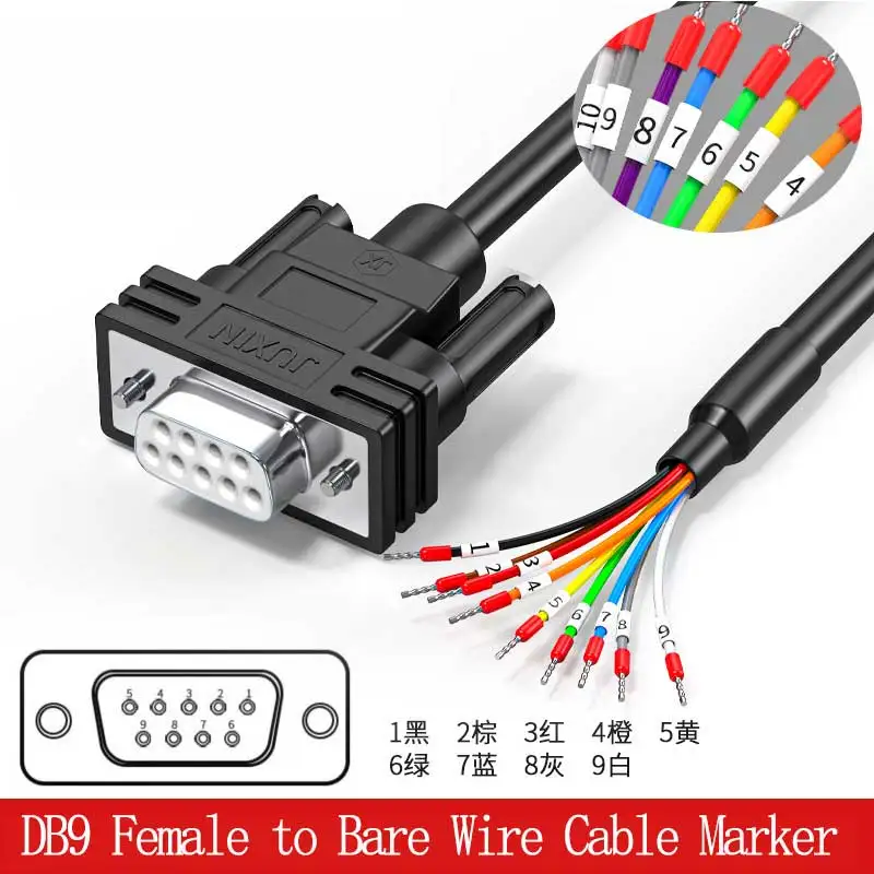 DB9 DB15 DB25 DB37 Connector RS232 Serial Cable ,9 male 15 25 Female to Bare Wire with Cable Marker,26AWG tinned copper core