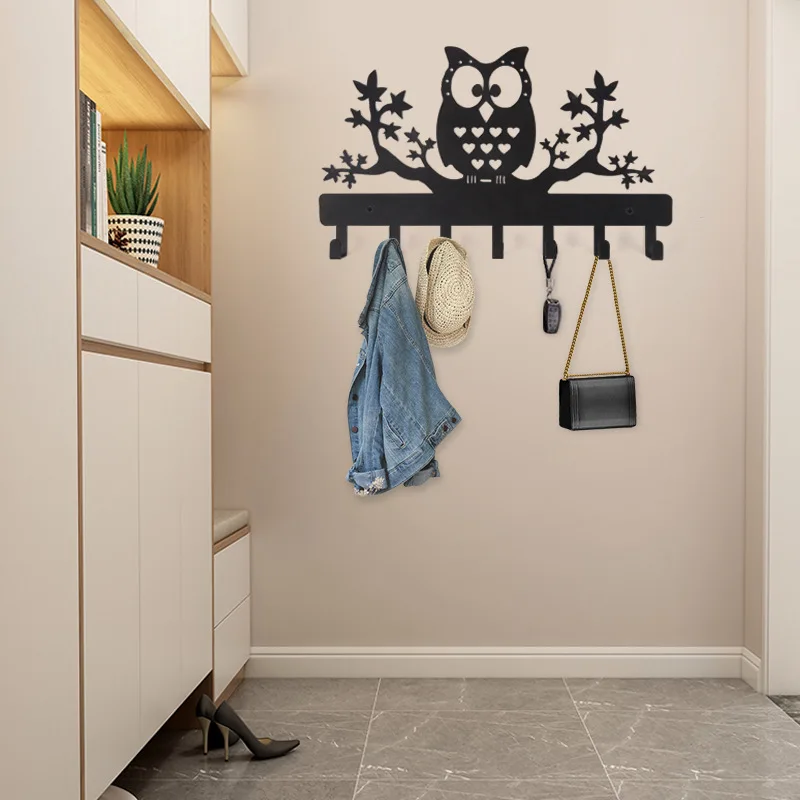 

Black Metal Keychain Owl Wall Hook Multipurpose Porch Foyer Bedroom Hook Retro Metal Sheet Wall Art