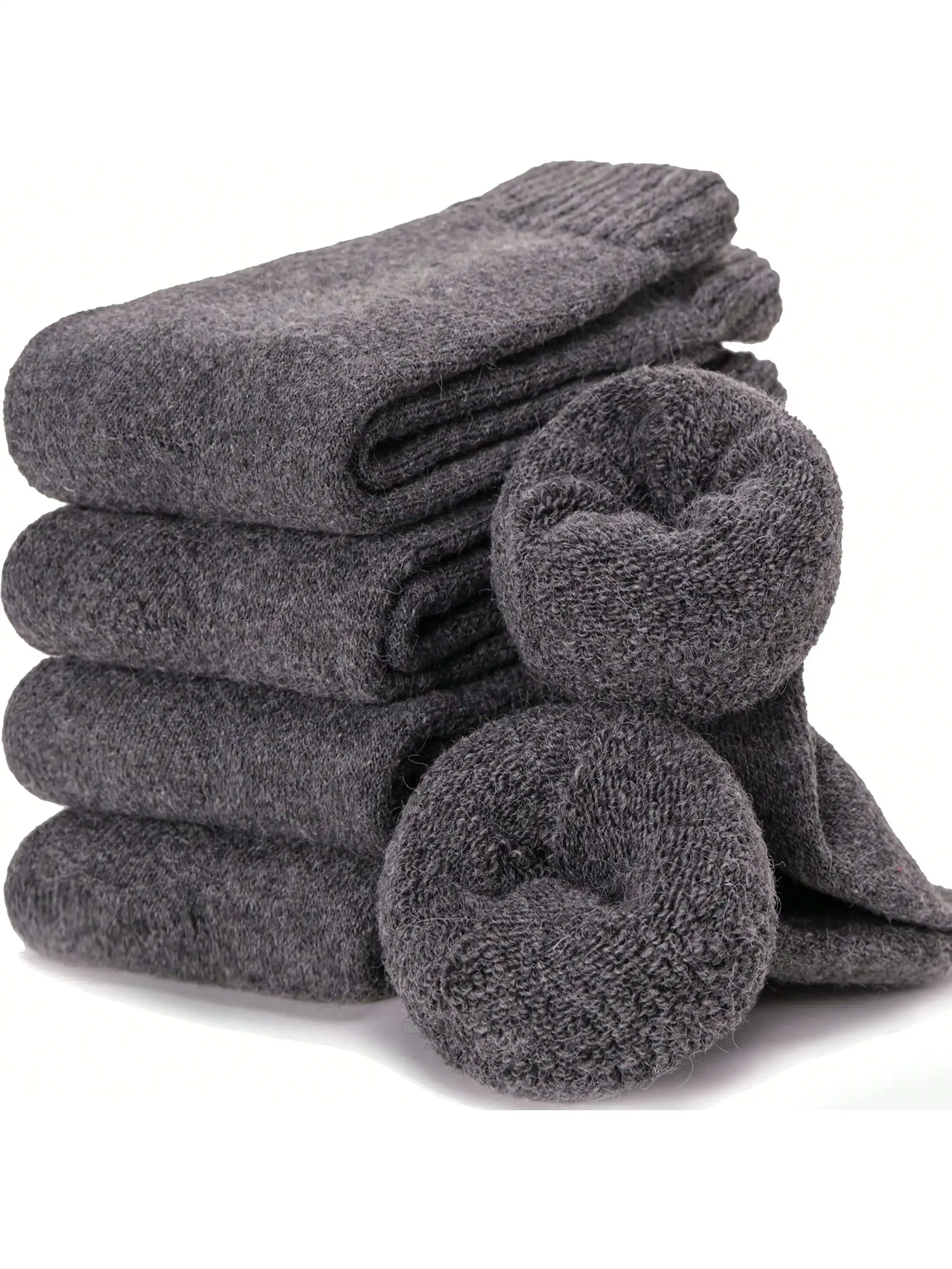 5 Pairs Men's Solid Color Fleece-Lined Thick Terry Mid-Calf Socks: Simple, Comfortable, Warm for Winter Daily Wear