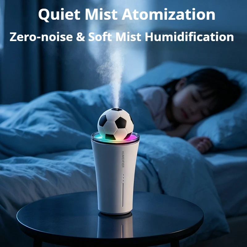 New Arrival D19 Sports Ball‑Shaped Humidifier for Car, Office & Desktop, USB Type‑C Powered, RGB Ambient Light, Dual‑Spray Modes