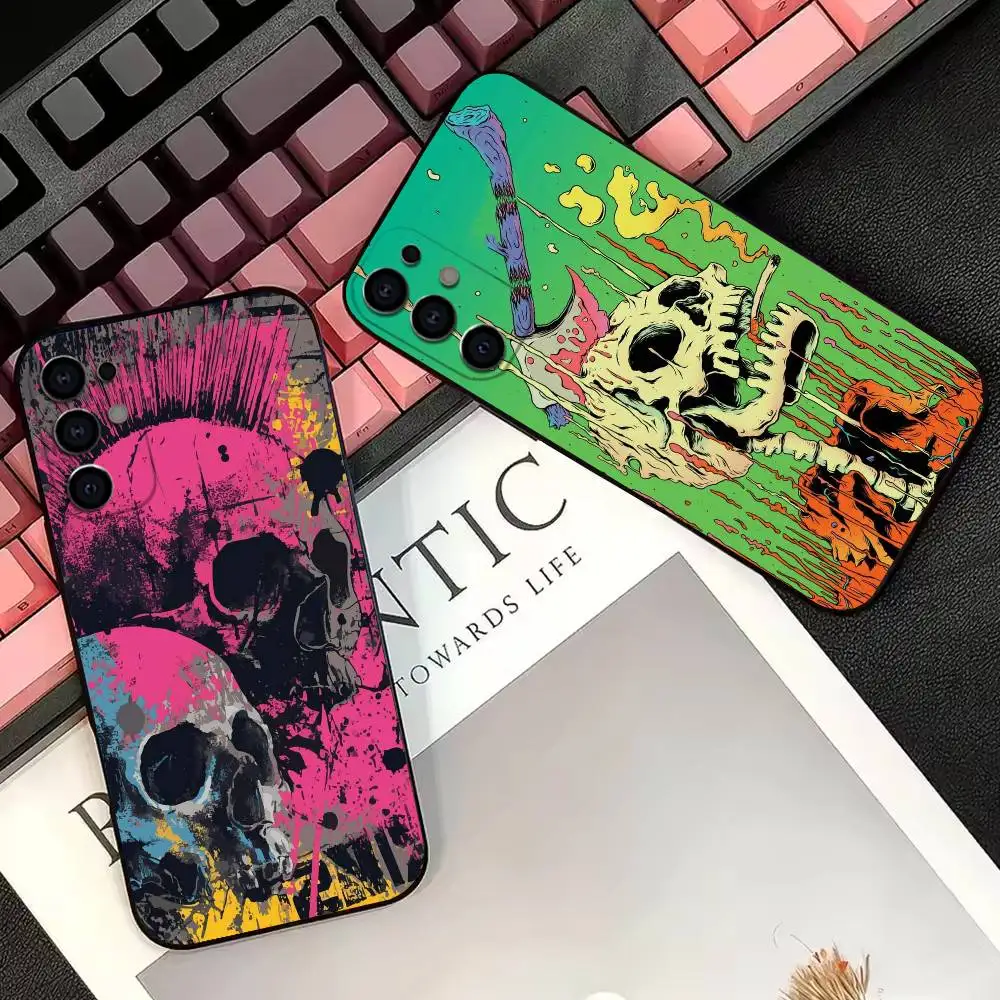 Graffiti Skeleton Cool Art Phone Case Black Silicone Soft For Samsung S25,S24,S21,S22,S23,S30,Ultra,S20,Plus,Fe,Lite