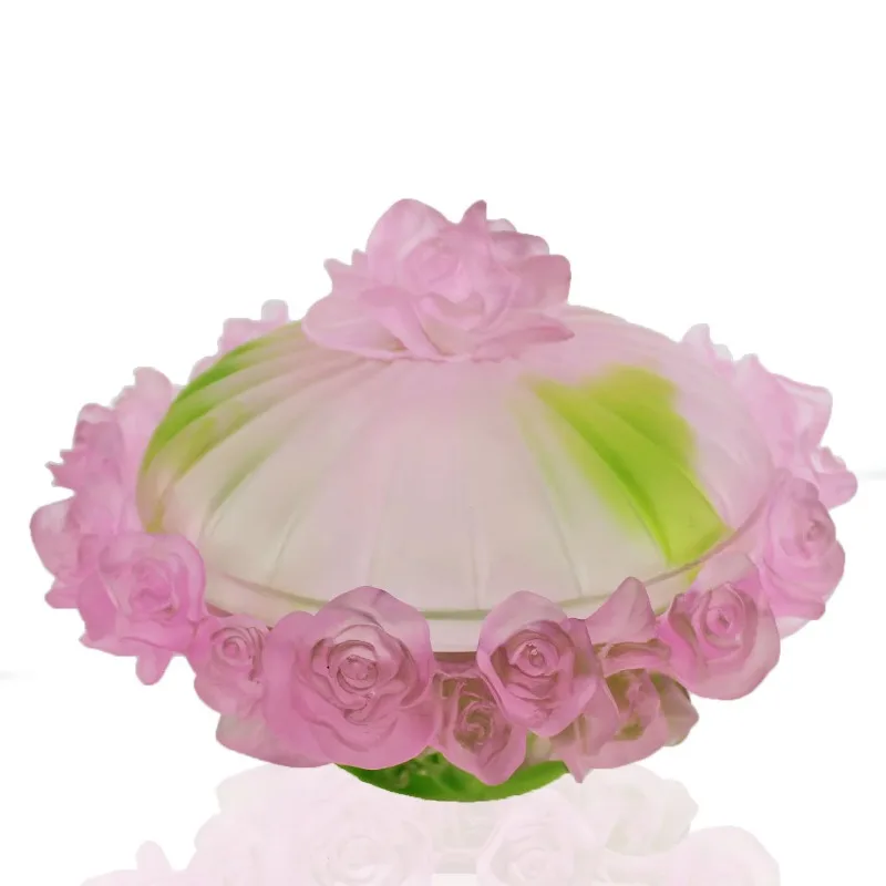 Crystal Glaze Candy Jar Rose Embossed Luxury Size D30*H15cm OEM Custom Color Sealed Storage for Home Party Wedding Decor Gift
