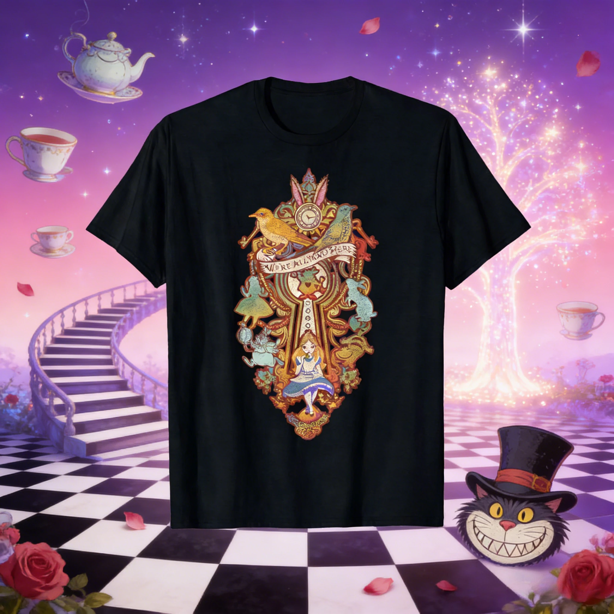 

2026 Summer Disney Alice in Wonderland Printed 100% Pure Cotton T-shirt, Fashionable Loose Short-sleeved, for Both Men and Women