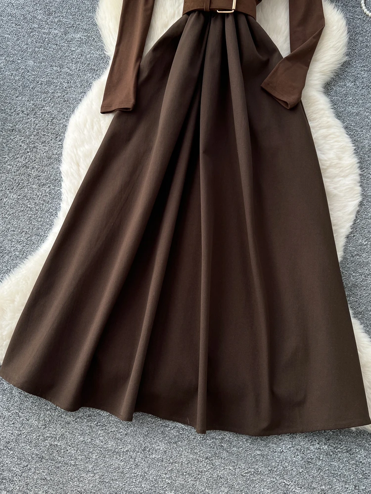 ชุดเดรสทรงเอไลน์เอวสูงผ้าโพลีเอสเตอร์สำหรับผู้หญิง สไตล์ลำลอง เหมาะสำหรับใส่ไปทำงานในช่วงฤดูร้อน