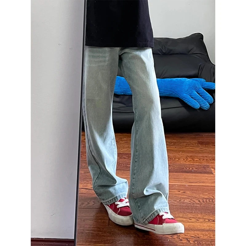 

Light Blue Elastic Men's Jeans Summer Thin Straight American Vibe Knife Slim Fit Narrow Version Micro Flare Straight Leg