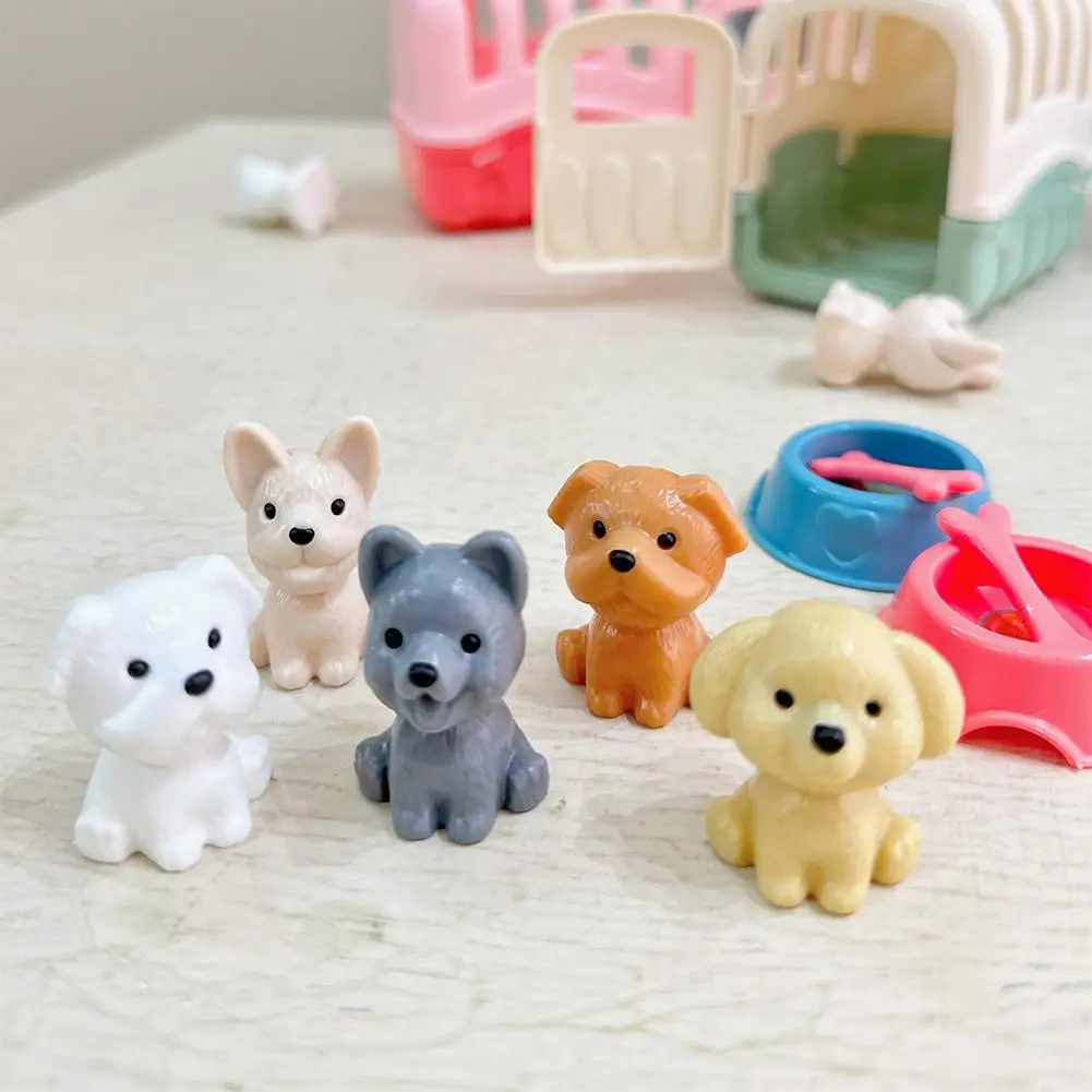 New Cute Mini Puppy Pretend Play Toy Animal Dog Doll Set Dog Pet Basket Ornament Kids Toys Visual Senses Scene Playing Ornament