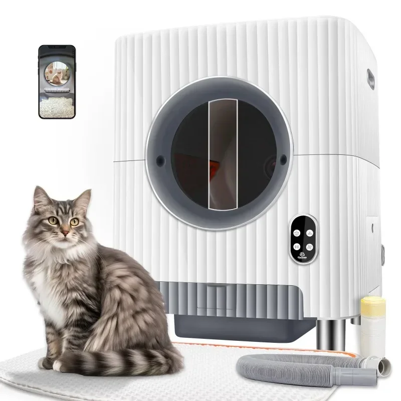 

86L Electric Entrance Door Automatic Cat Litter Box for Multiple Cats with Video Monitor/Anti-Pinch/Odor-Removal/5G/APP Control