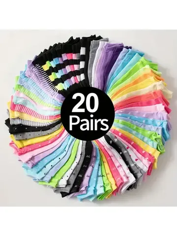 10/15/20/30/40/Pairs Heart Print Socks, Valentine's Day Candy Colored Ankle Socks, Women's Stockings & Hosiery