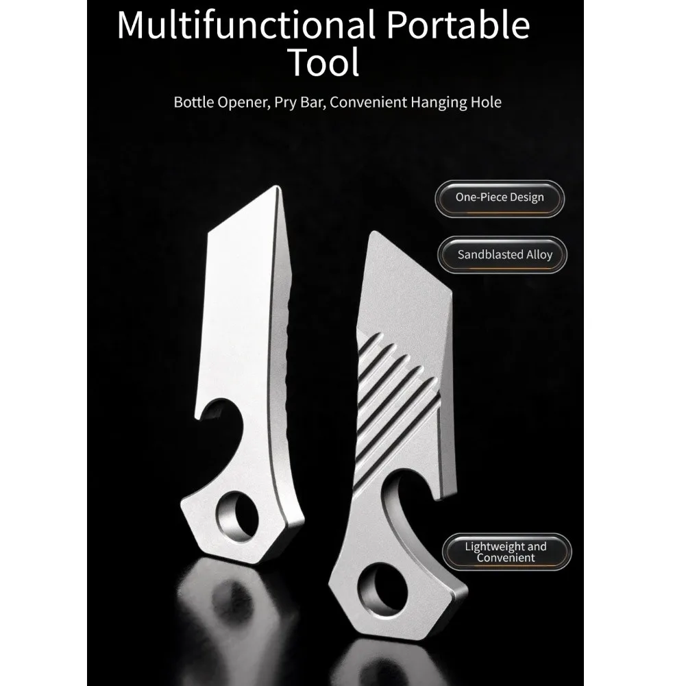 Compact Multi Tool Pocket Pry Bar Lightweight Alloy Construction Textured Non-slip Grip Pre-drilled Attachment Hole Metal Gray