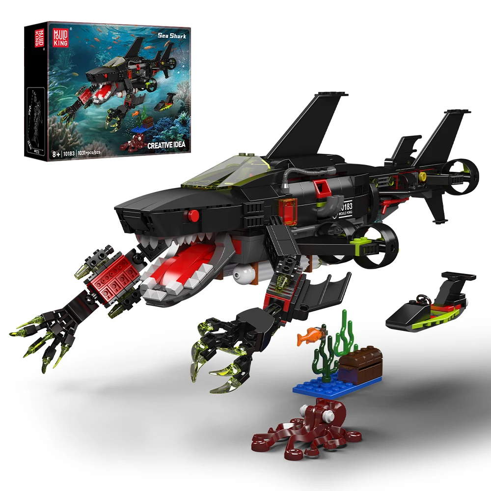 Mould King 10183 Kreatives Spielzeug Das MOC Seehai-Baustein-Set Tiermodell-Bausatz Kinder Weihnachtsgeschenk