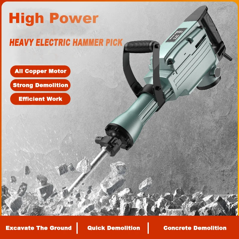 1600W Heavy Duty Electric Demolition Hammer Electric Pick Drill Breaker Stone Rock Drilling Machine For Road Concrete Demolition