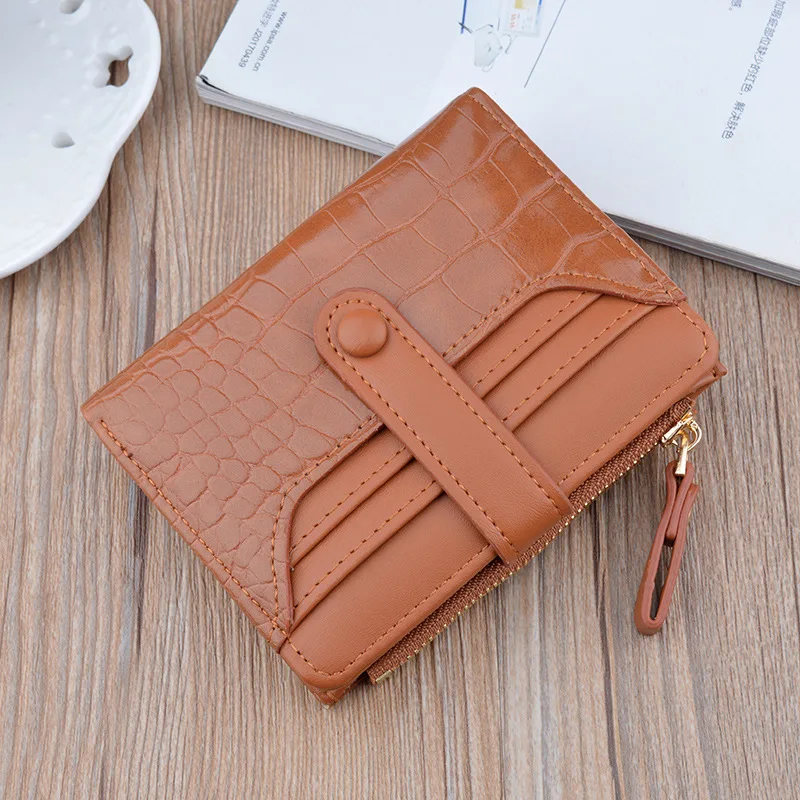 Fashion Women Wallet Soft PU Leather Short Money Bag Zipper Coin Purse Card Holder Solid Color Alligator Thin Clutch Wallet