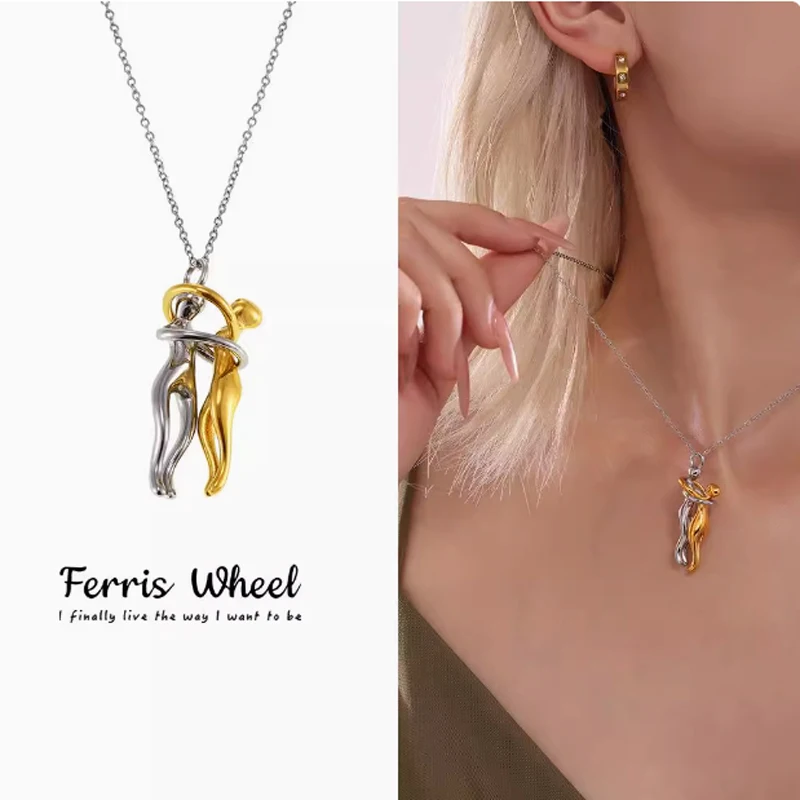 

925 Серебряный хип-хоп кулон для пары для женщин, влюбленные в стиле панк, подвеска-обнимашка, ожерелье, обещание, ювелирные изделия, подарки для свадебной вечеринки