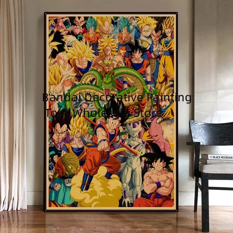 

Dragon Ball Peripheral Vintage Posters Anime figures Goku Vegeta Picture Art Canvas Painting for Kids Bedroom Mural Decor Gifts
